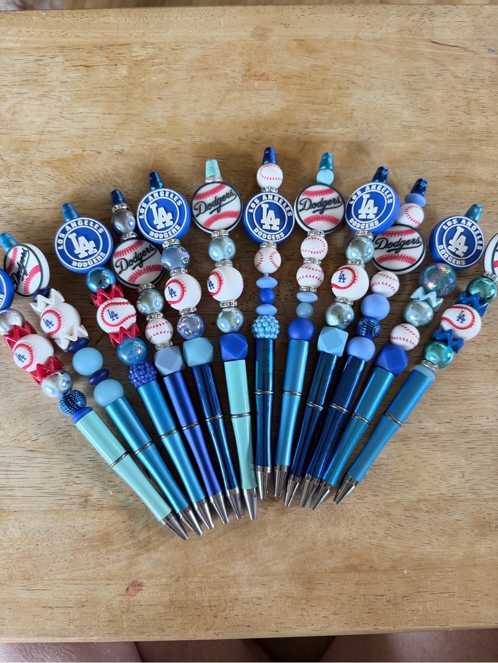Blue Beaded Ballpoint Pen - Dodger Team Logo Design